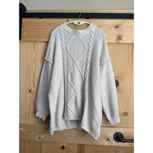 Neuflora Slouchly Cable Knit Neutral Fisherman Sweater Oversized Women’s L Cream